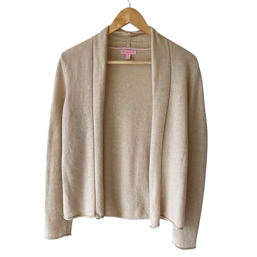 Lilly Pulitzer Open Front Heathered Beige Cashmere Cardigan Size S